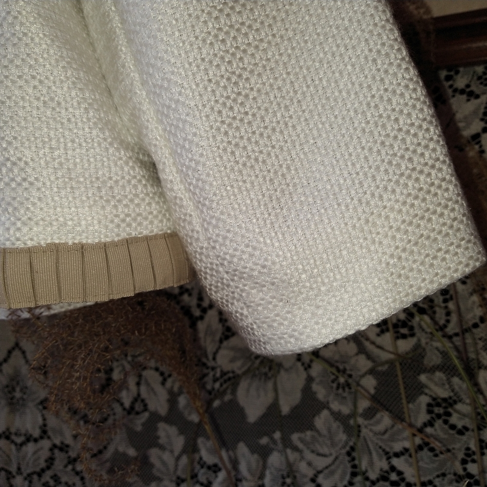 Mark Zunino white beige crop jacket pleated ribbon edges knit tweed bell sleeves - Picture 5 of 7